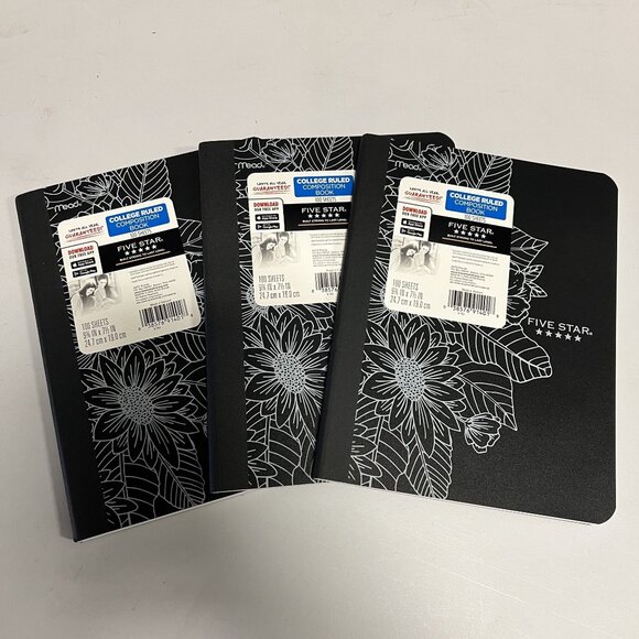 Five Star College Ruled Composition Notebook Floral Sunflower Linework 3-Pack - Picture 1 of 4